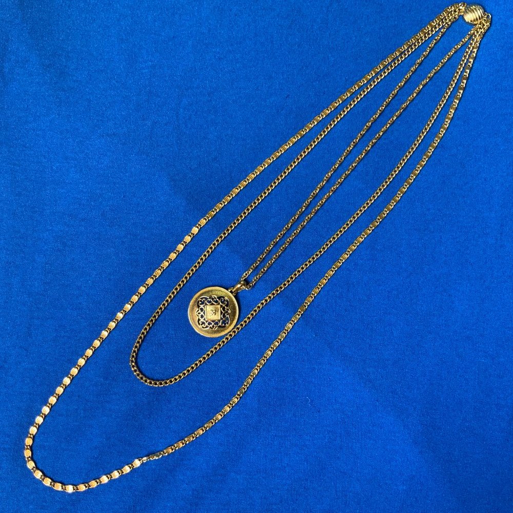 Gold Toned Three Chain and Pendant Necklace - Picture 2 of 7